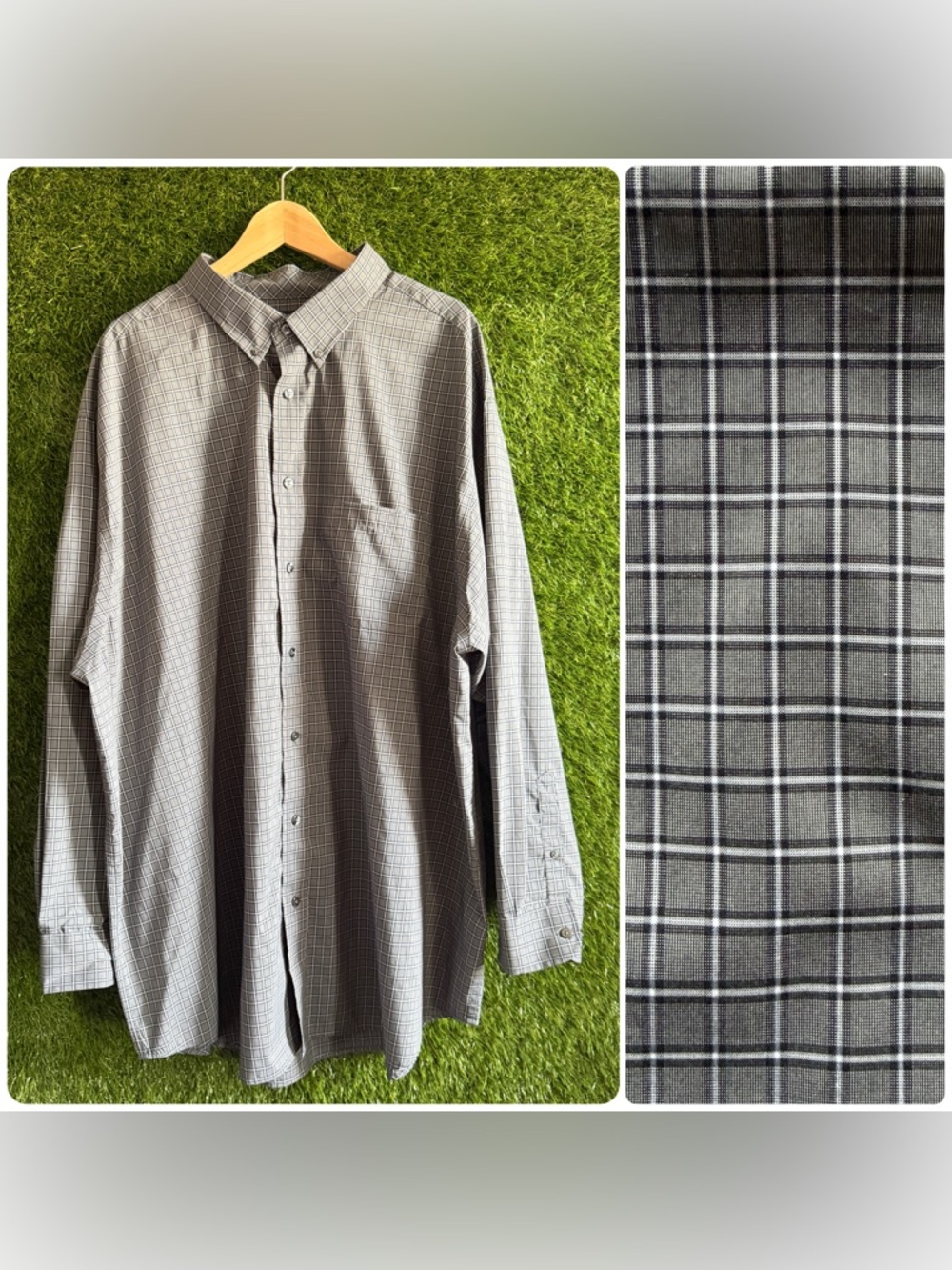 4XT Roundtree & Yorke Black Grey Plaid Check Long Sleeve Button Down Shirt